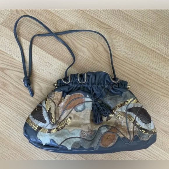 Carlo Fiori of Italy Leather Snakeskin Purse Shoulder Bag Handbag Gray Green Tan - Picture 1 of 16